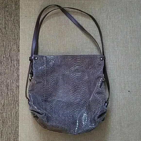 ORYANY Dark Brown Crocs  Embossed Patent Leather Shoulder Bag - Picture 4 of 13